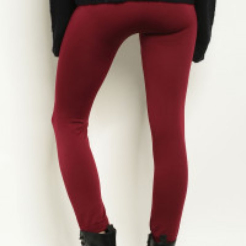 F&F Winter Sangria Fleece Stretchy Slim Ankle Leggings OS